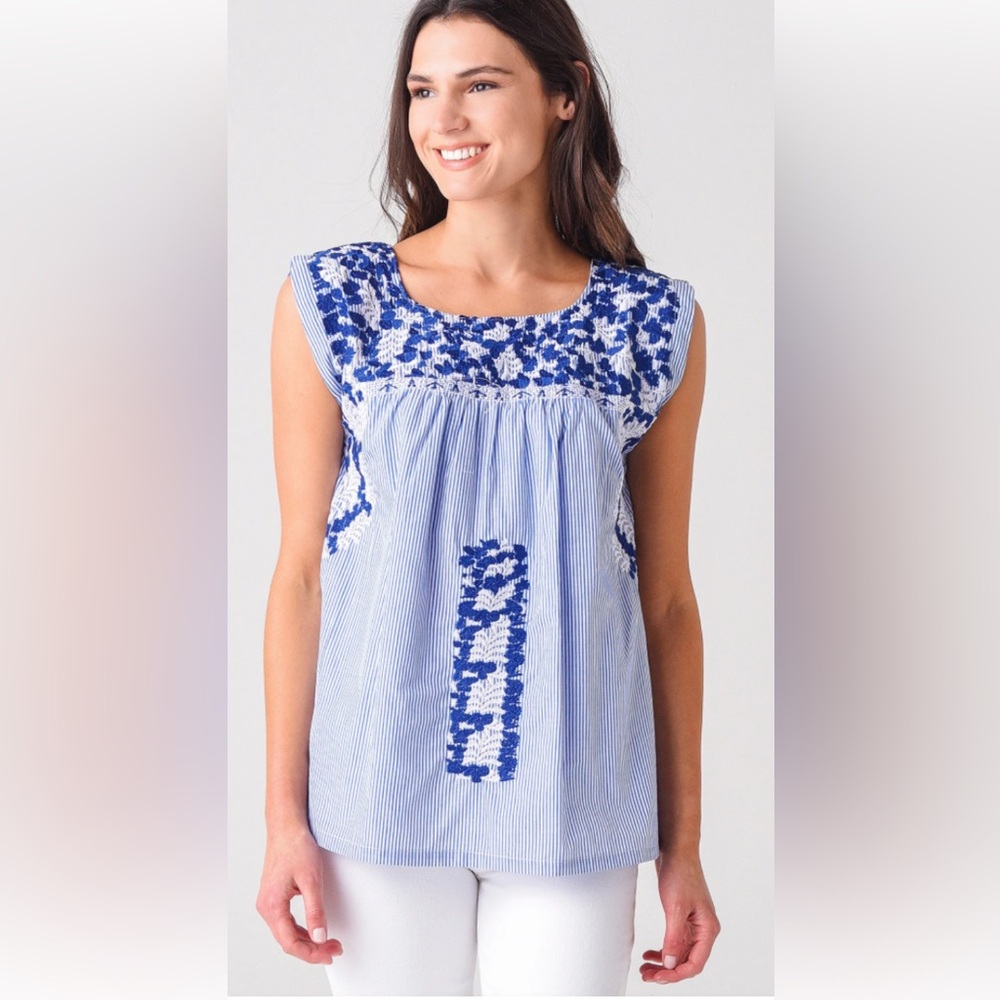 j. Marie Embroidered Cap-Sleeve Tunic Top
